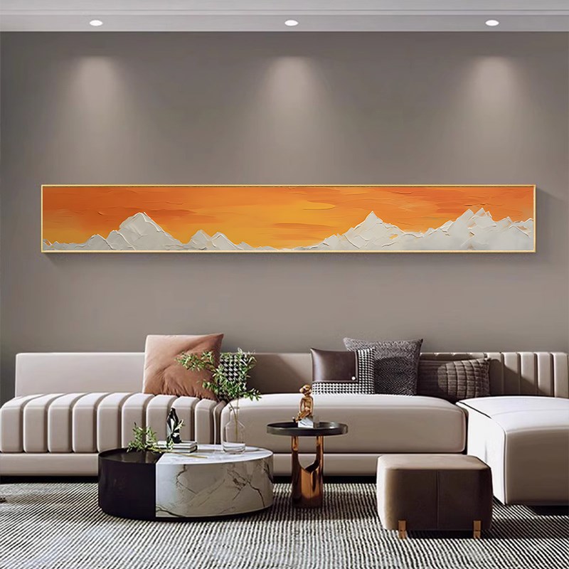 客厅肌理感装饰画窄长条几何沙发挂画长方形山床头壁画抽象书房画