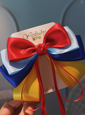 女孩百搭仙美红色大蝴蝶结发夹白雪在逃公主儿童后脑勺飘带发卡子