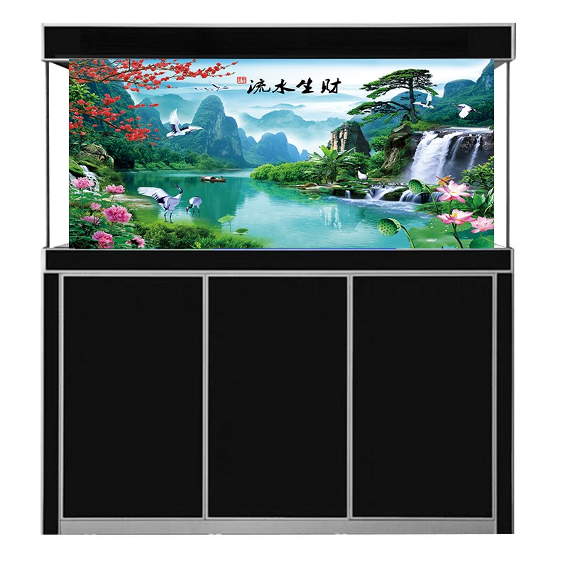 鱼缸背景新高清贴图定制海底字画流水生财缸外免胶自粘水族箱壁纸