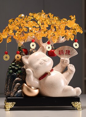 招财猫摆件店铺收银台开业发财树家居客厅玄关柜装饰乔迁新居礼品