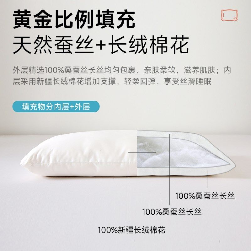 儿童蚕丝枕棉花枕芯宝宝2婴儿3岁以上幼儿园6小学生纯棉四季枕头