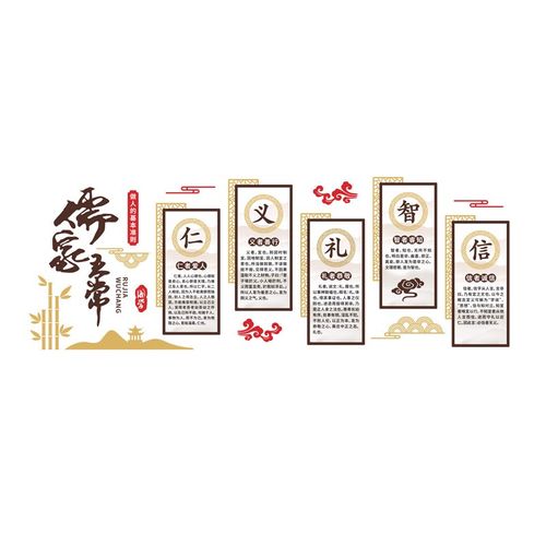 中小学教室儒家五常文化背景墙布置学校楼梯装饰自粘艺术立体墙贴