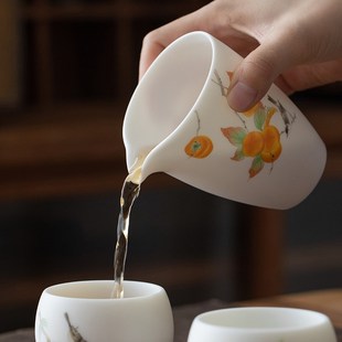 素烧羊脂玉高级功夫茶具分茶器鹰嘴杯 德化陶瓷茶海公道杯高端中式