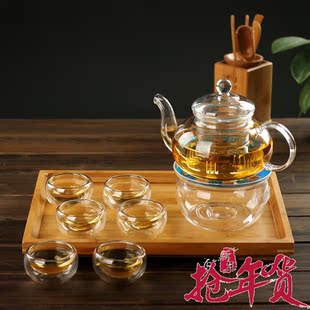 整套泡花茶壶耐热功夫茶具茶杯过滤茶壶茶盘 加厚玻璃茶具套装
