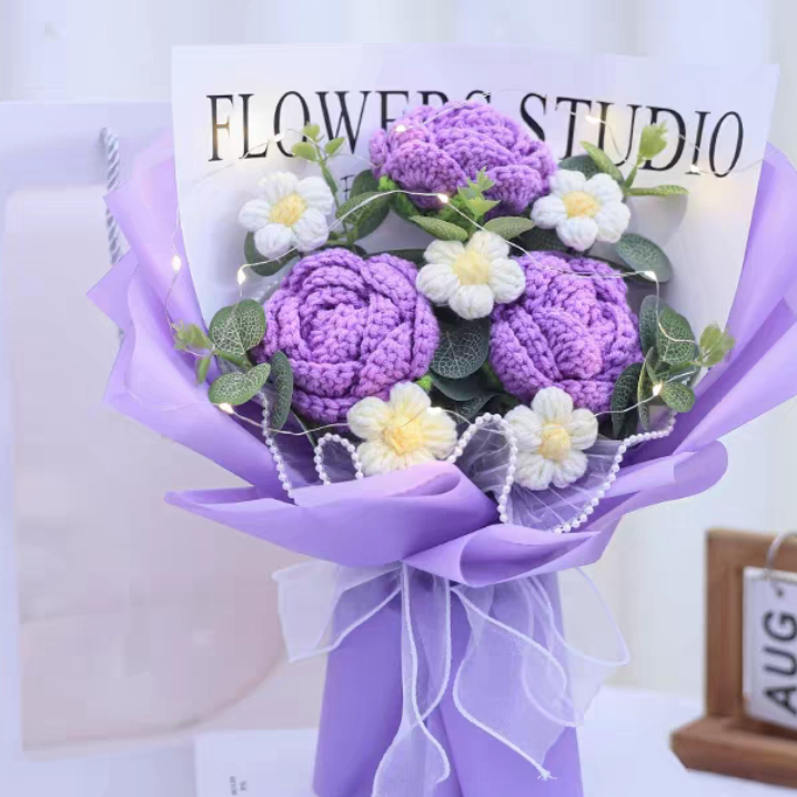 成品手工毛线编织玫瑰花束女神节DIY编织材料包