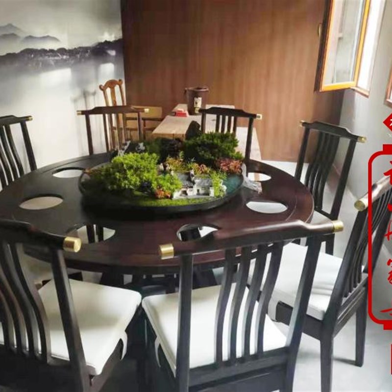 新中式餐桌椅组合样板房小户型餐桌长方形桌子茶楼火锅桌饭厅圆桌