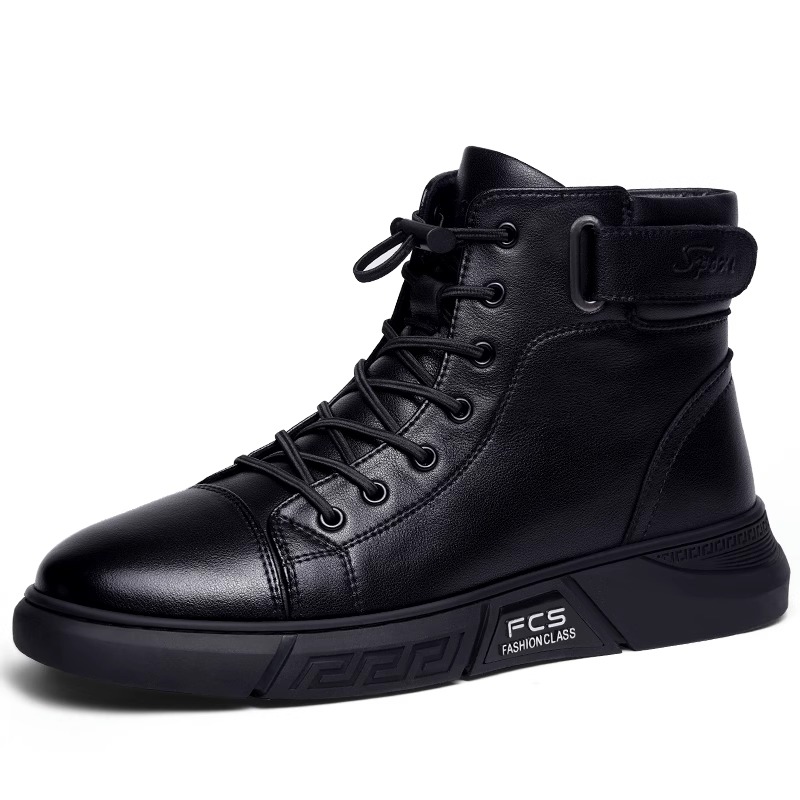 马丁靴男高筒秋季2023新款加绒增高百搭短靴中筒男士工装靴子真皮