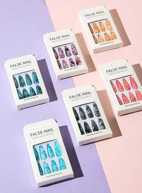 24pcsSet Detachable Long Coffin Fake Nails European Rainbow