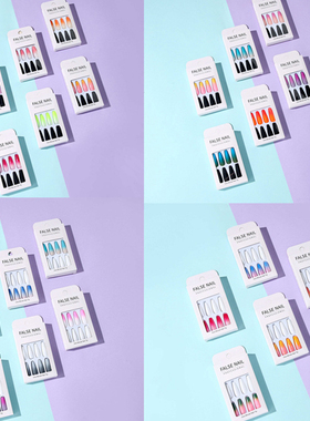 24pcs/Set Detachable Long Coffin Fake Nails European Rainbow