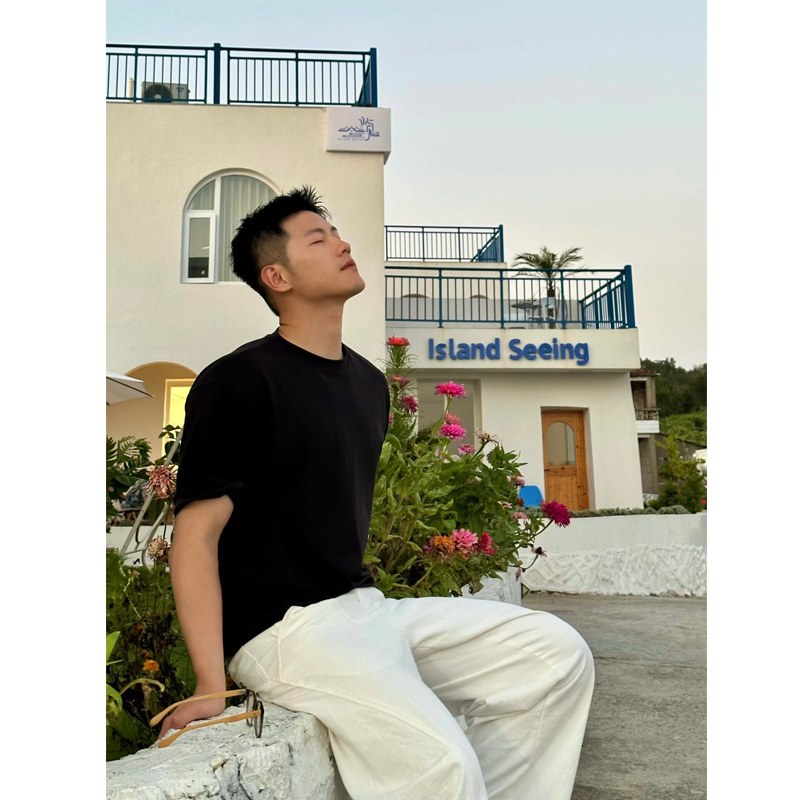 港版短袖t恤男夏季潮牌潮流简约纯棉7分袖oversize大码半袖体恤衫