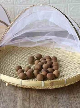好货竹筛子用的晾晒篮防尘网纱罩子框竹篮防苍蝇带网竹编筐纱网托