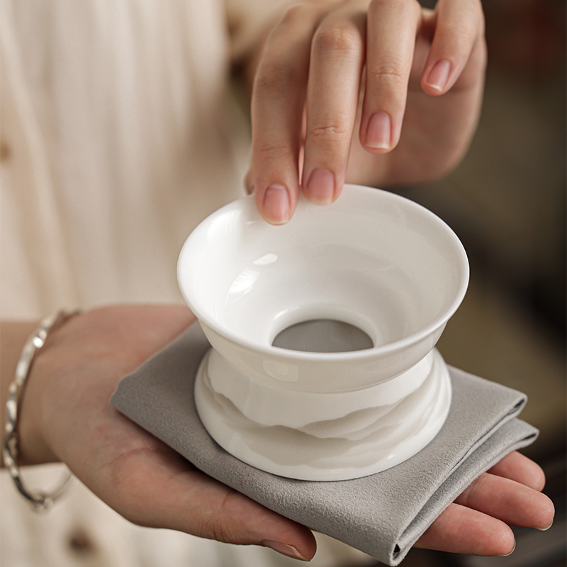 羊脂玉瓷白瓷茶漏茶滤陶瓷茶具配件茶海茶隔茶叶过滤器泡茶滤网