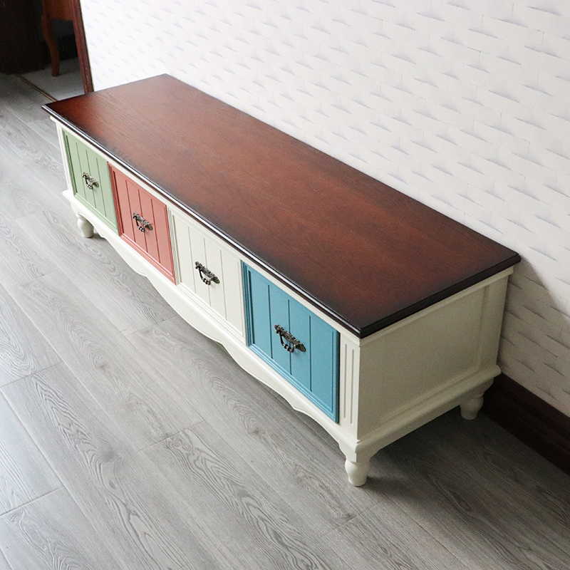 美式乡村客厅电视柜1m4视听柜1m8北欧实木家具整装储物柜彩色矮柜