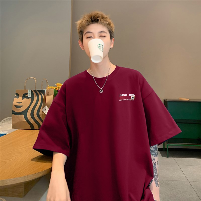 美式高街短袖t恤男2024夏季潮牌全棉7分袖宽松oversize半袖体恤衫