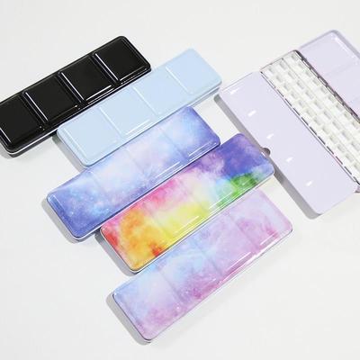 固体水彩空铁盒颜料分装收纳盒12色24色36色44色可携式平底卡槽盒