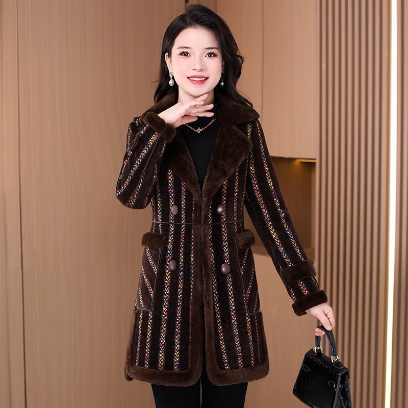好货恋晚贵夫人毛呢外套女2025新款秋冬妈妈加厚高端中长皮毛一体