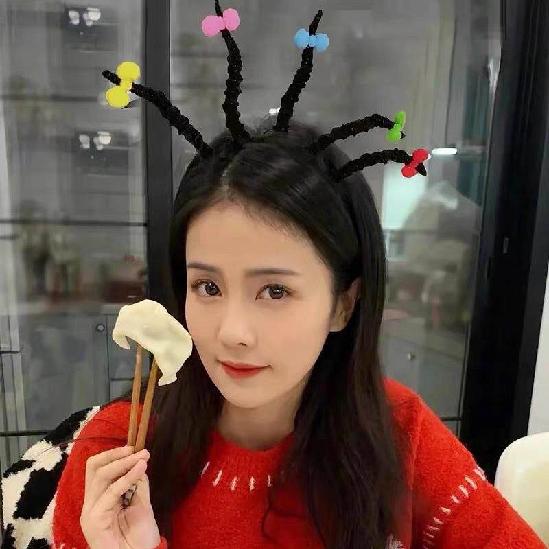 小魔女蒙娜发箍可爱炸毛蝴蝶结扭扭棒纯黑搞笑万圣节爆炸派对生日图片