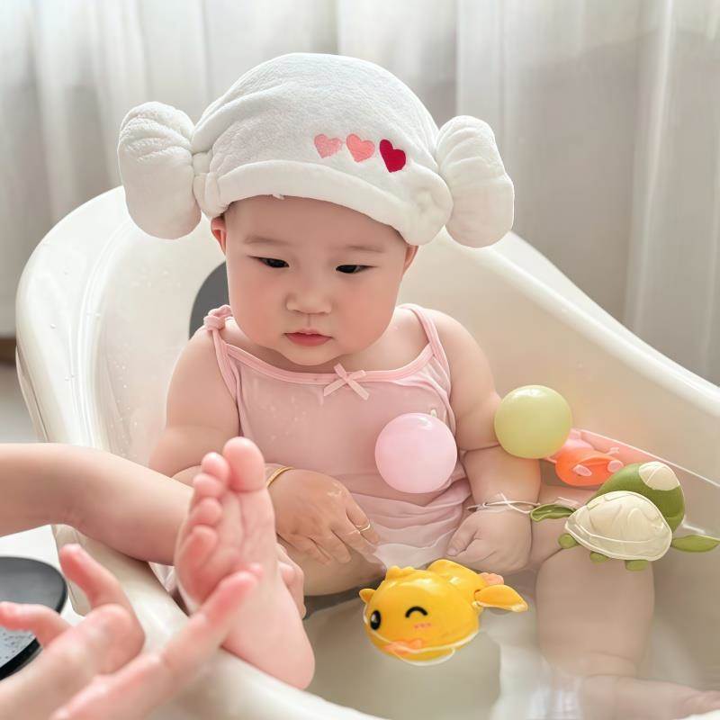婴儿宝宝干发帽a类吸水不易掉毛1-3岁小童包头巾可爱洗头浴帽毛巾