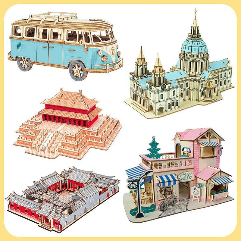 diy手工艺术品木制3D立体拼图手工建筑露营车模型玩具礼品摆件地,玩具/童车/益智/积木/模型,其他手工制作,淘宝优惠券,粉丝福利购,淘宝优惠卷
