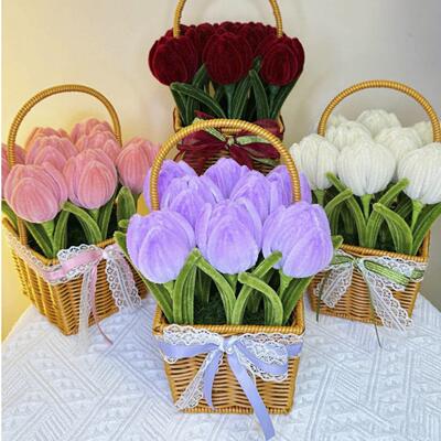 加密扭扭棒毛根毛条diy手工郁金香玫瑰花向日葵花束材料包