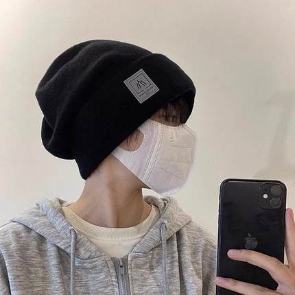 帽子男士冬季保暖毛线针织帽时尚潮新款棉帽骑车加绒男款包头冷D2
