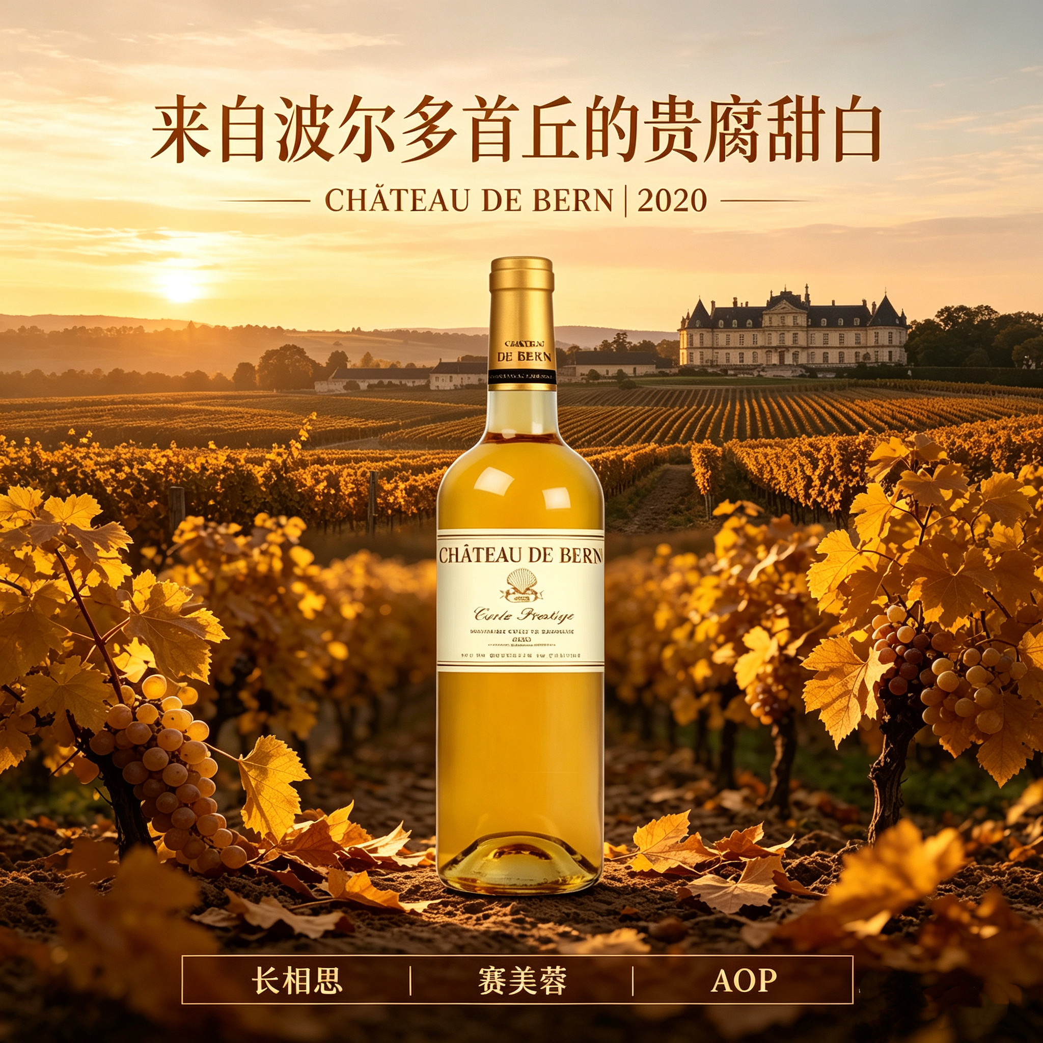 精品甜酒 法国贝恩酒庄波尔多贵腐甜白葡萄酒长相思赛美蓉750ml