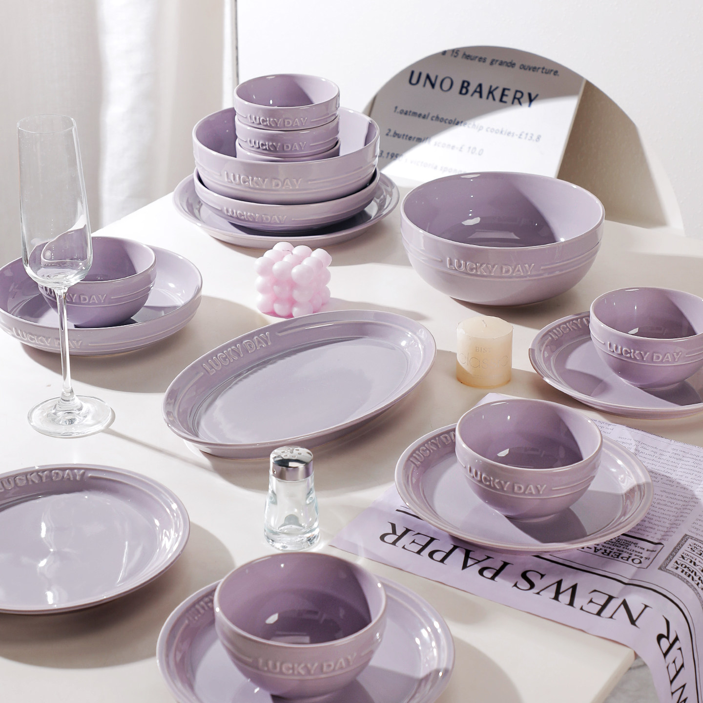 紫色浮雕字母餐具组合家用陶瓷米饭碗鱼盘汤碗创意简约风2025新款,餐饮具,碗,淘宝优惠券,粉丝福利购,淘宝优惠卷