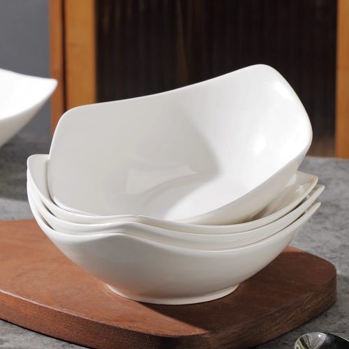 四角碗4只装家用8英寸纯白四角盘