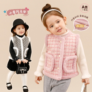小o爸女婴童 女宝宝马甲小香风2026冬季新款洋气格纹加厚背心外套