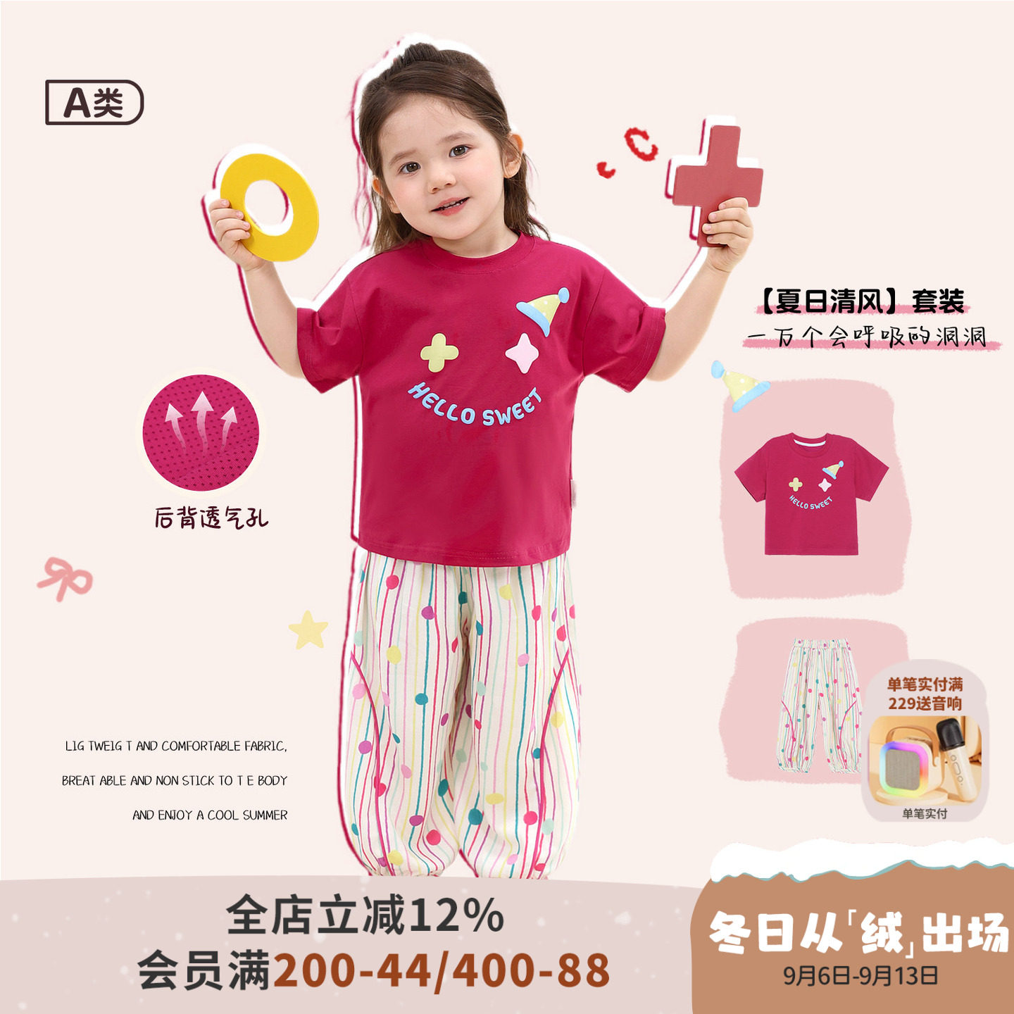 小o爸女婴童 宝宝短袖t恤2026夏季婴儿网眼透气上衣灯笼裤两件套图片