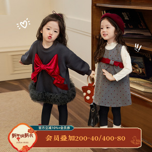 安可拉红儿童卫衣裙加绒套装 小O爸女婴童 2025新款 女冬季 宝宝套装