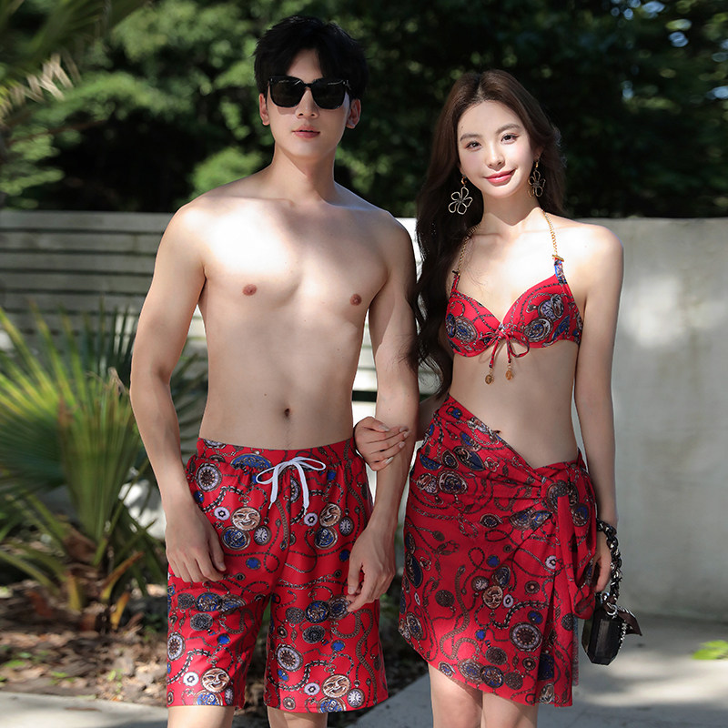 情侣泳衣女分体裙式三件套性感比情侣装泳衣