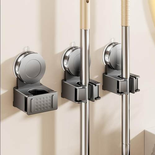 强力真空吸盘拖把架厕所阳台墙上置物收纳架卫生间壁挂扫把拖把夹