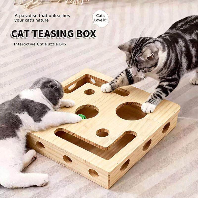跨境实木猫咪指甲打磨玩具送逗猫棒趣味自嗨解闷娱乐磨爪两用迷宫