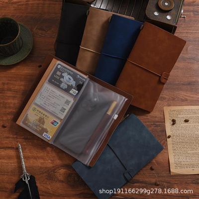 现货活页复古旅行手账本软皮携旅旅游日记本盖章绑带笔记本子
