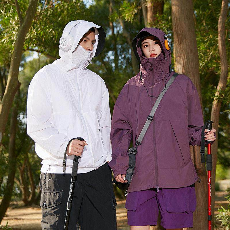 山野山系机能防晒衣黑胶可拆卸帽檐防水防晒服女情侣皮肤风衣