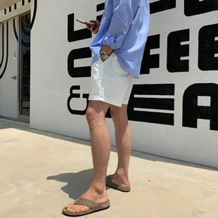 潮牌高級感百搭直筒五分褲 白色短褲 子韓版 休閑水洗棉褲 男款 夏季