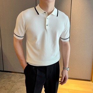 经典 针织衫 男冰丝POLO翻领修身 通勤 商务T恤男士 新款 2025夏季 短袖