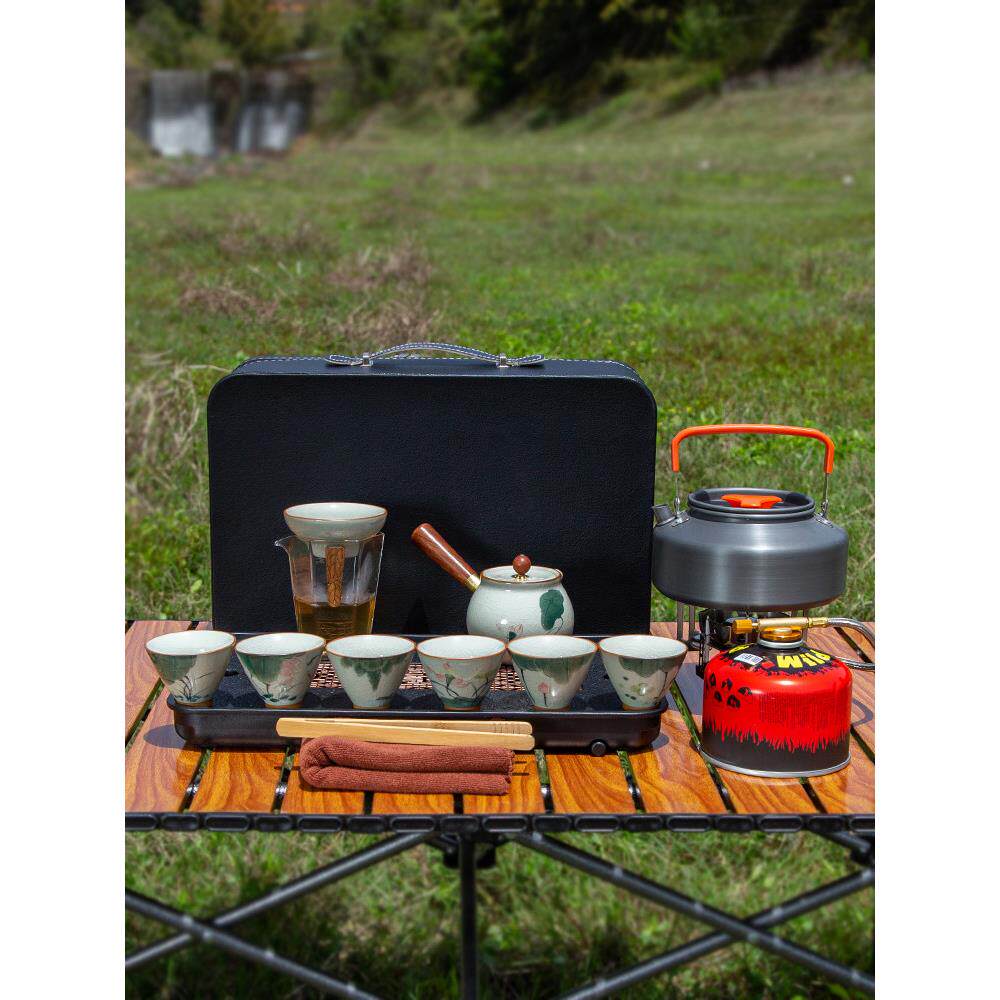 户外旅行便携式茶具套装带烧水壶野外车载露营泡茶杯煮茶炉具装备