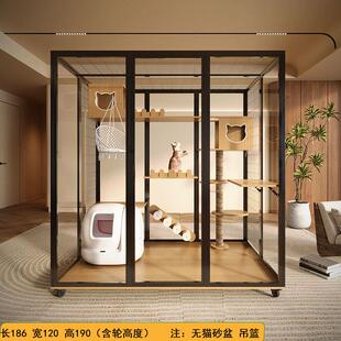 全景猫别墅猫笼子定制自由三层超大家用实木别墅大型室内玻璃猫房