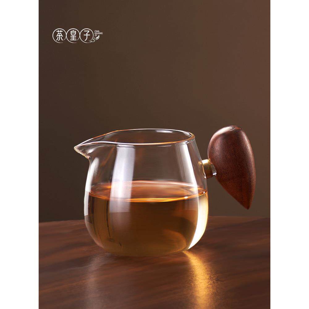茶皇子玻璃公道杯带木把茶海一体分茶器茶漏过滤套组功夫茶具配件