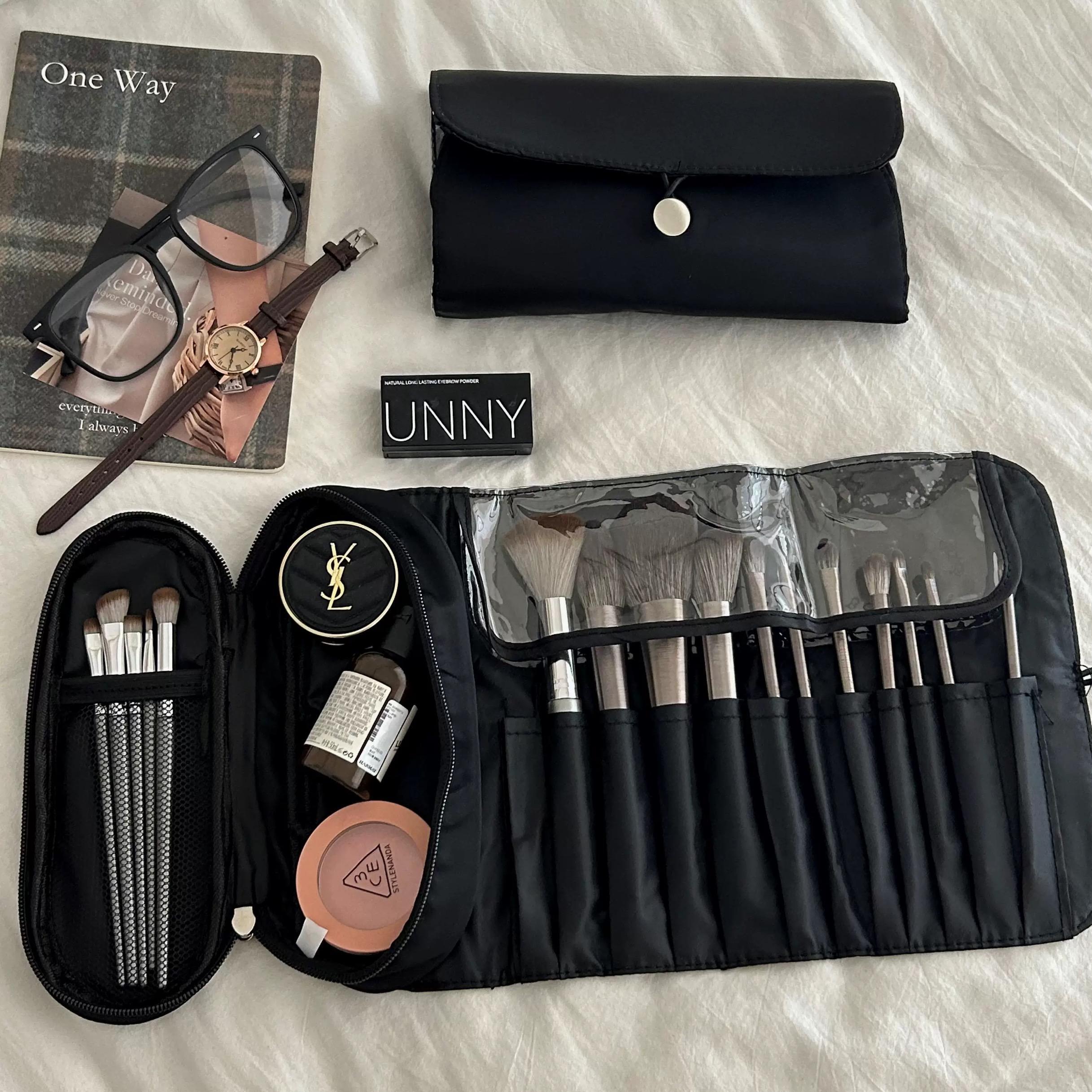 hin实用 化妆刷收纳包卷袋便携式大容量眼影刷多功能折叠收纳防尘