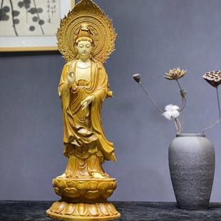香樟木净瓶观音木雕根雕佛像家居客厅佛堂供奉定制神像摆件工艺品