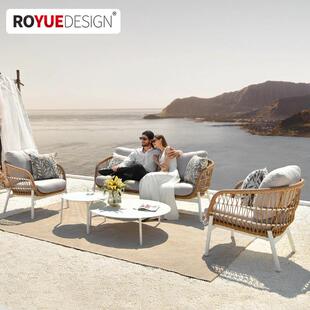 别墅院子休闲区藤编户外家具轻奢艺术性藤沙发庭院花园售楼部藤椅