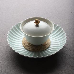 挑雪文人茶器陶瓷干泡壶承雍正菊瓣盘茶承干泡台紫砂茶具茶承影青