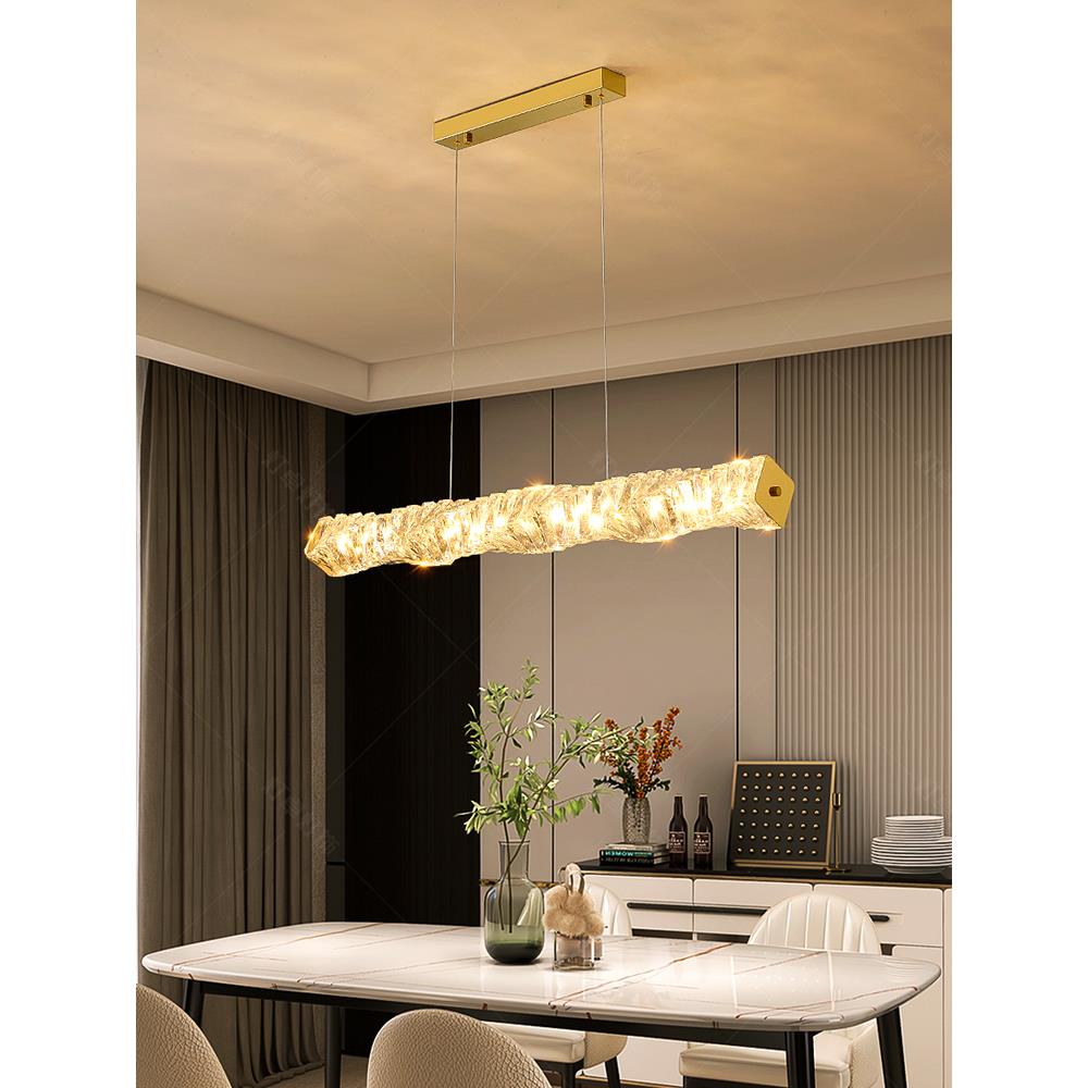 轻奢餐厅水晶吊灯后现代简约艺术餐桌吧台饭厅一字长条设计师灯具
