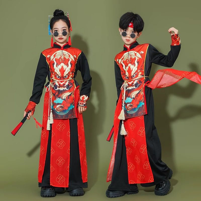 秋季中国风儿童演出服运动会秋冬长袖男女童古典舞套装表演服