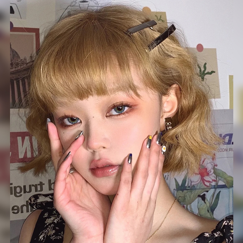 假发女短卷发网红自然刘海lolita自然逼真亚麻金色全头套jk假发lo
