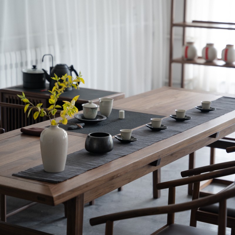 禅意新中式茶桌实木茶台组合北美黑胡桃木茶案日式简约茶室家具