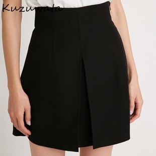 Kuzuwata Japanese Simple Casual Femme Jupes Half Waist Knee